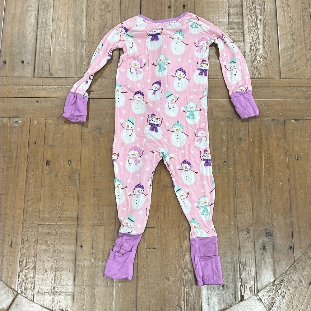 Little Sleepies Pink and Purple Snowman bamboo pajamas 6-12 months